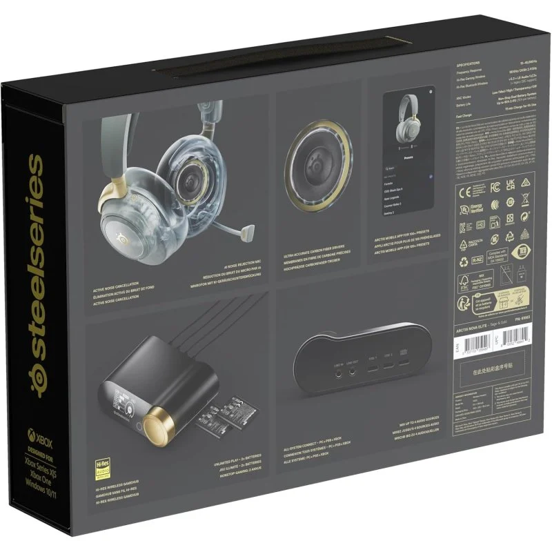 Steelseries Arctis Nova Elite sem fios Bluetooth Gaming Microfone Som Surround Verde Dourado - Image 3