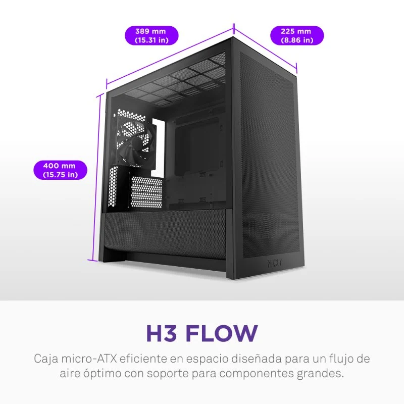 NZXT H3 Flow Midi Tower Micro-ATX com Vidro Temperado Preta - Image 2