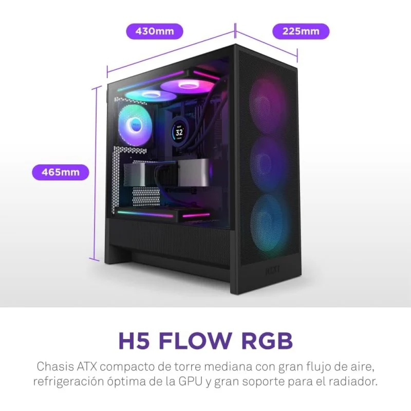 NZXT H5 Flow RGB 2024 Midi Tower E-ATX USB-C Preta - Image 4