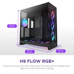 NZXT H9 Flow RGB+ Caixa E-ATX com Vidro Temperado e Iluminação RGB Preta - Thumbnail Image 2