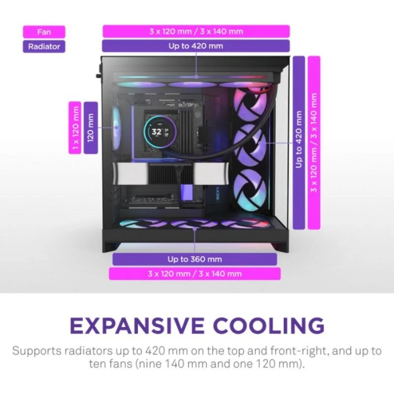 NZXT H9 Flow RGB+ Caixa E-ATX com Vidro Temperado e Iluminação RGB Preta - Image 4