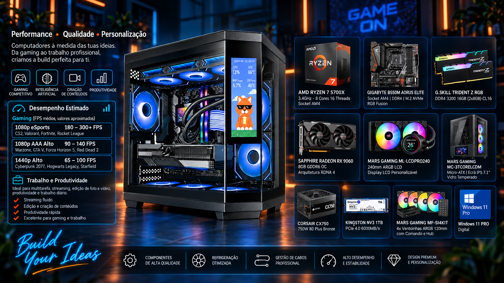 ISG Starter Gaming - Ryzen 7 5700X/Gskill 16GB 3200/M.2 1TB/Sapphire RX9060 8GB - Image 1