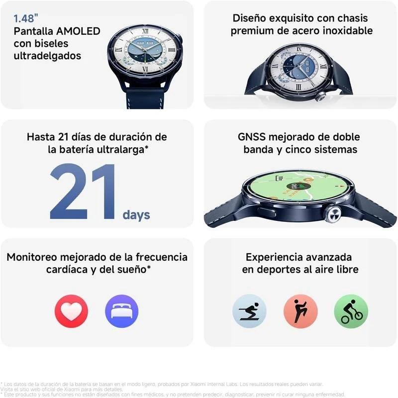 Xiaomi Watch S5 Bluetooth GPS NFC 46mm Prateado Bracelete Borracha 5ATM Cardio - Image 2