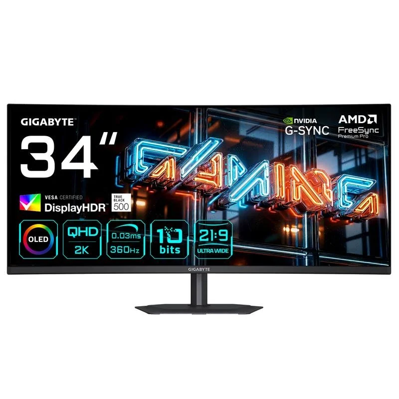 Gigabyte MO34WQC36 34" UltraWide Quad HD 360Hz QD-OLED Curvo Ajuste Altura - Image 1