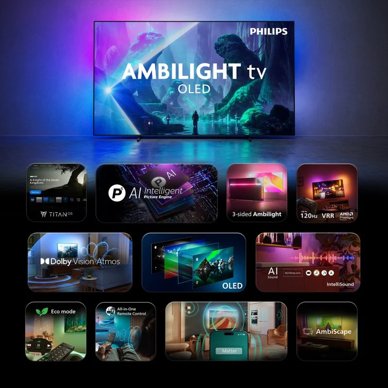 Philips OLED 55OLED801 55" 4K UltraHD 120Hz Smart TV Titan OS HDR10+ Dolby Atmos - Image 6