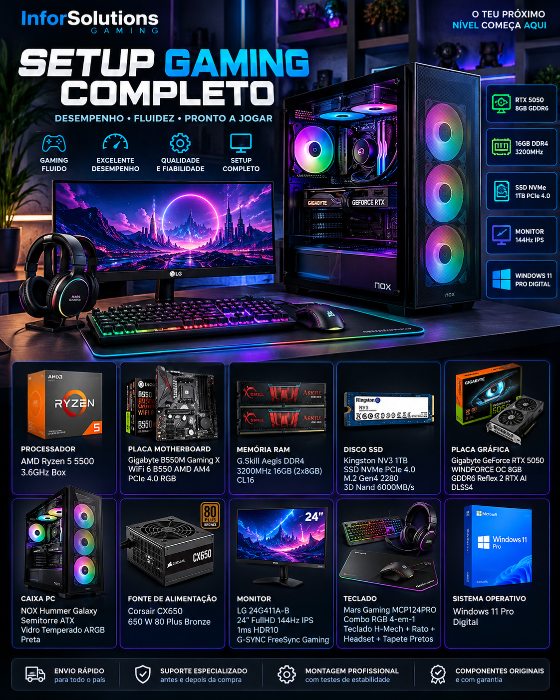 ISG StyleFrame School - Ryzen 5 5500/Gskill 16GB 3200/M.2 1TB/Gigabyte RTX5050 8GB - Image 1