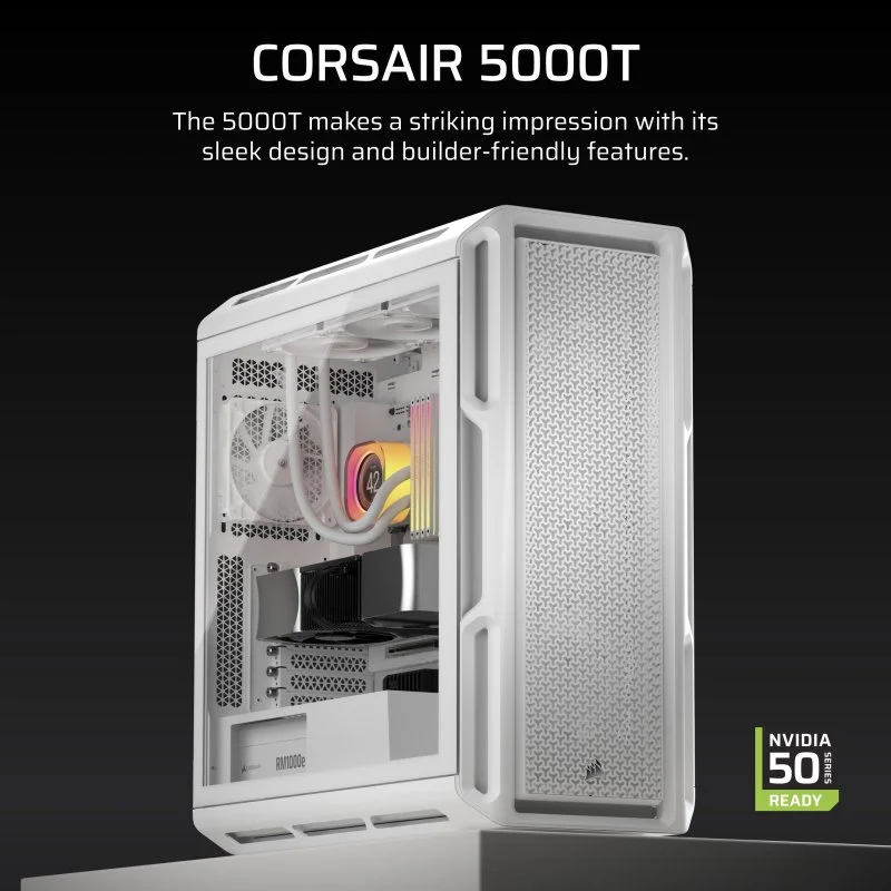 Corsair 5000T Mid Tower E-ATX Vidro Temperado USB-C Branca - Image 2