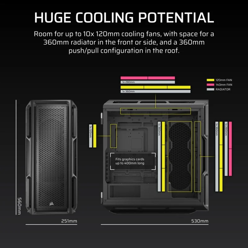 Corsair 5000T Mid Tower E-ATX Vidro Temperado USB-C Preta - Image 3