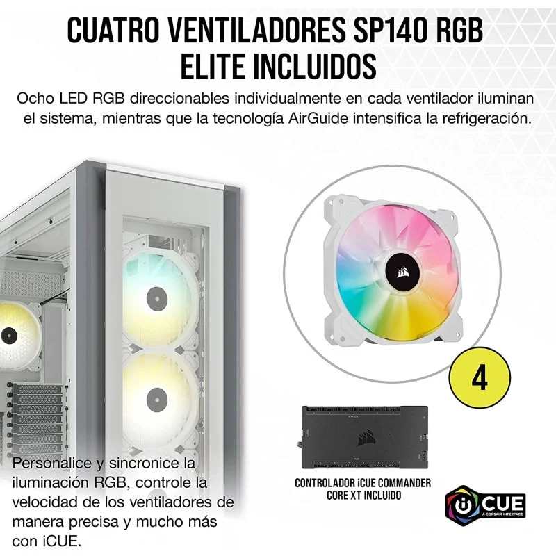 Corsair iCUE 7000X RGB Vidro Temperado USB 3.0 Branca - Image 4